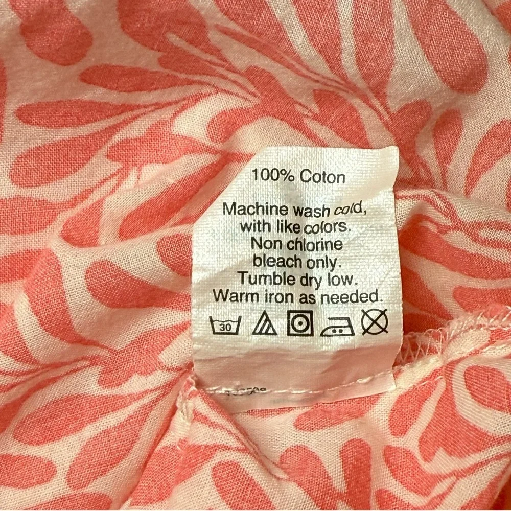 J. Crew Coral Navy Floral Crepe 100% Cotton V-neck 3/4 Sleeve Tunic‎ Medium EUC